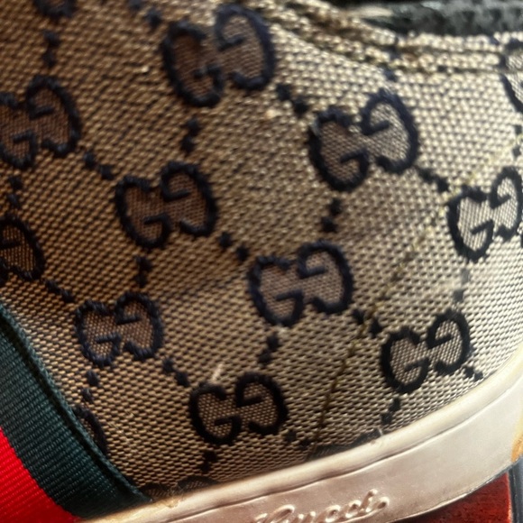 GUCCI MONOGRAM HI COATED CANVAS SNEAKERS PRINTED GG Sz 9 Men FLAWS DIY DIY - Picture 7 of 12